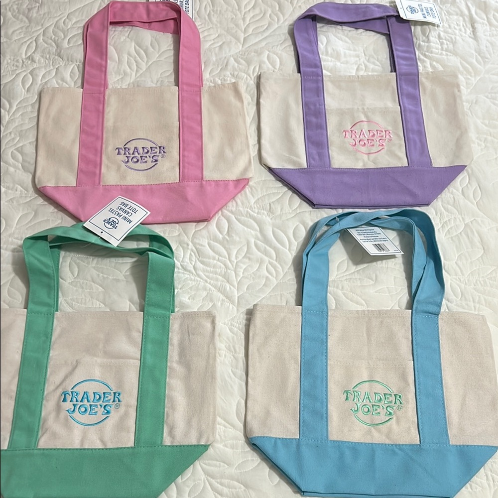 Trader Joe's Canvas Tote Bag Collection - Pink, Purple, Green, Blue